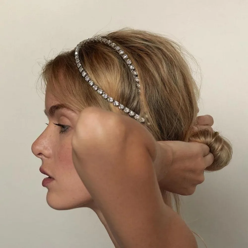 1Pc Bling Crystal Big Rhinestone Hair Band Silver Color for Women Luxury Cross Headband Bridal Tiara Crown Wedding Jewelry