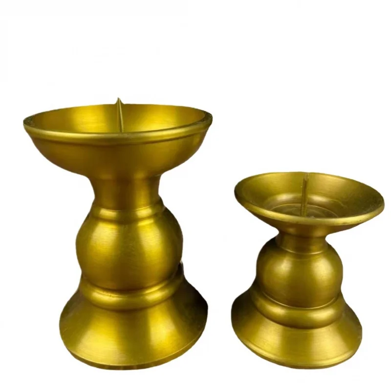 A pair of vintage Chinese-style brass candle for worshiping Buddha and Guan Gong, butter holders, long-lasting lamp