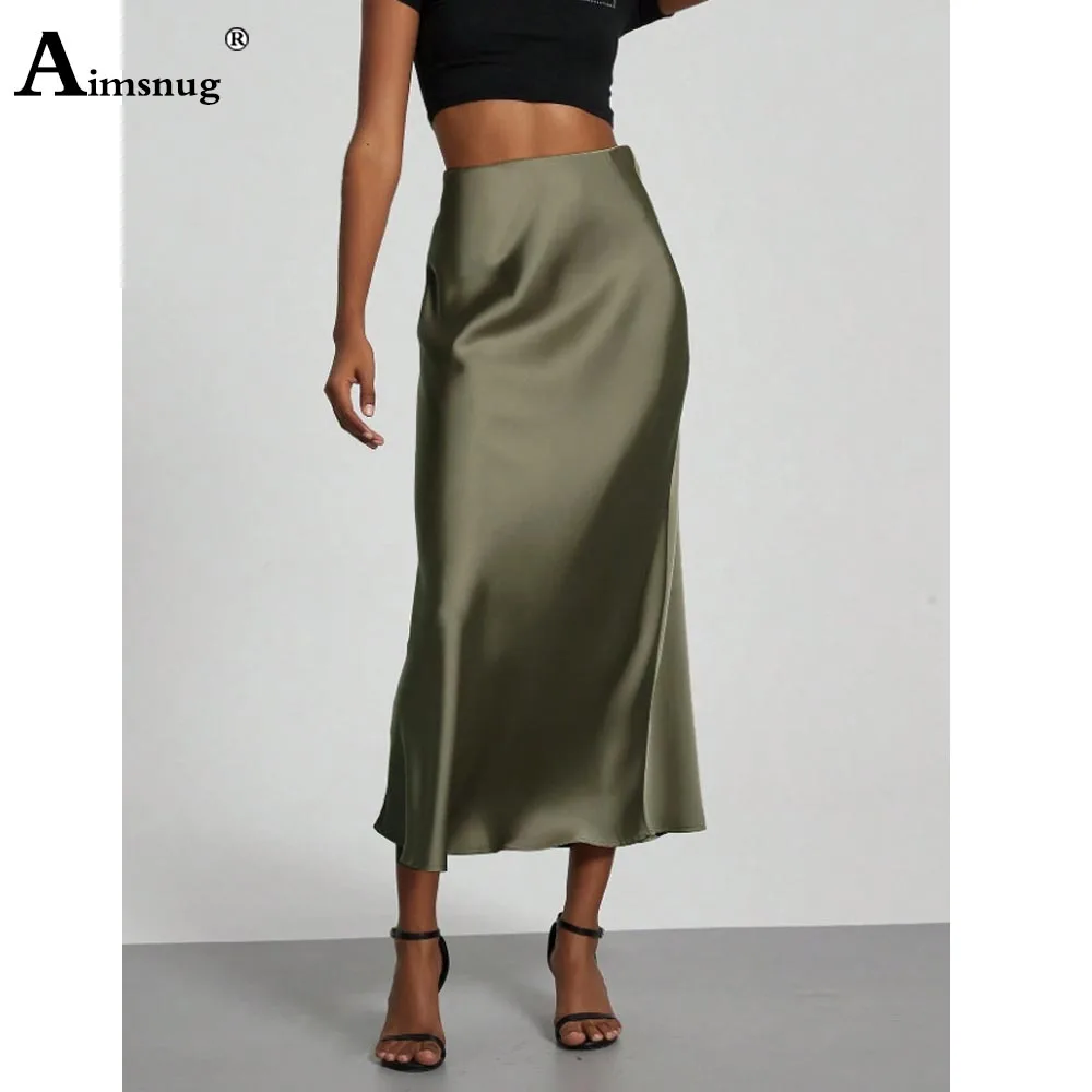 2025 European Luxury Imitation Silk Skirt Dresses Women Elegant Formal Party Long Skirts Female High Cut Skirt Maxi Bottoms New
