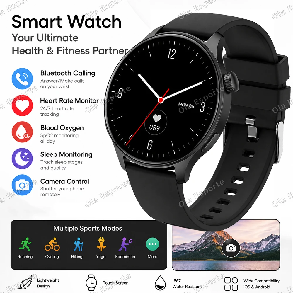 2026 Smartwatch mit AMOLED HD-Display, GPS-Tracking, Herzfrequenzmessung, Bluetooth-Anruffunktion, Wasserdicht, Damen-Smartwatch als Geschenk für Frauen HW12