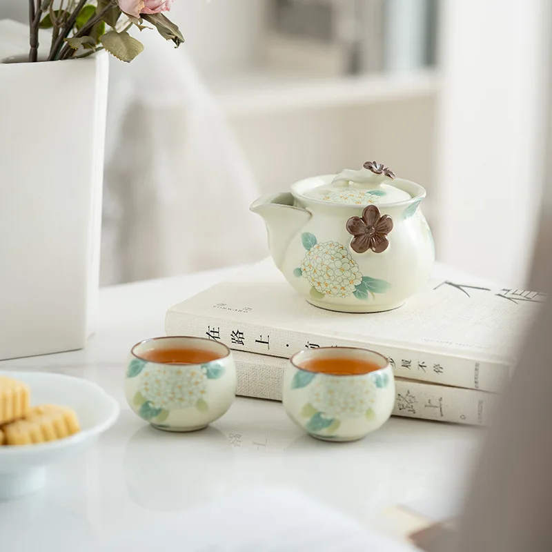 

Керамический чайник Ru в печи, ручной чайник, чайный сервиз кунг-фу, маленький чайник с чашкой гортензии, домашнее использование, быстрое заваривание