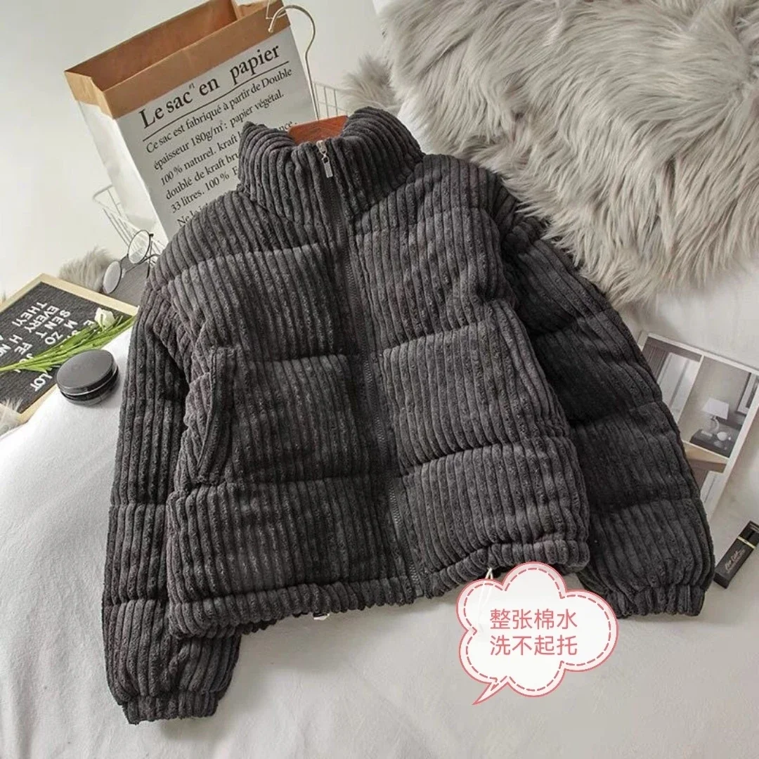 コーデュロイ綿服 レディース ショート丈 冬新作 厚手綿ジャケット 韓国風 ルーズ ブレッド服