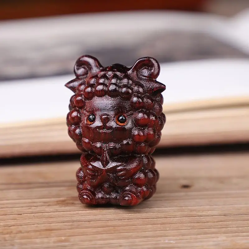 Mini Padauk Carving Chinese New Year Goat Ornaments Zodiac Statue Cute Sheep Decor Home Office Desktop Decor Car Decoration