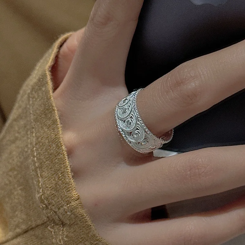925 Silver Lace Ring Vintage Korean Style Minimalist Stacking Wholesale Jewelry Gift for Women 2