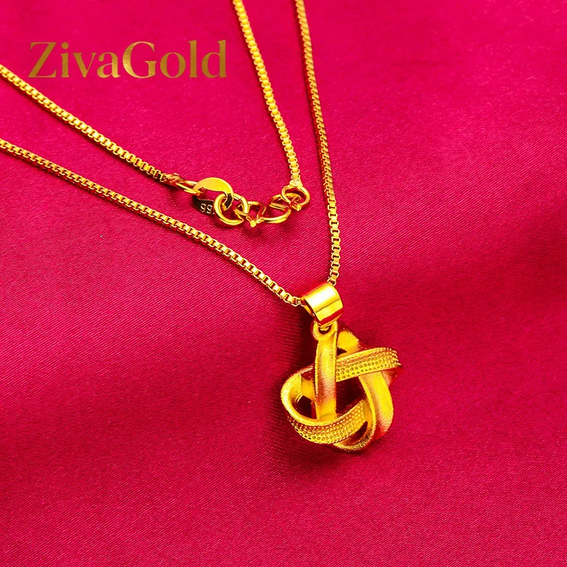 

ZivaGold 24K Golden Twist Ring Necklace Set AU999 Full Gold, Three-dimensional Twist Weaving, Daily Stacking