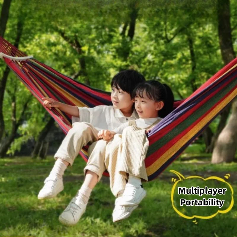 

Hammock Outdoor Swing Double Anti Side Tip Hammock Chair Drop Bed Artifact Camping Mountaineering Striped Rainbow