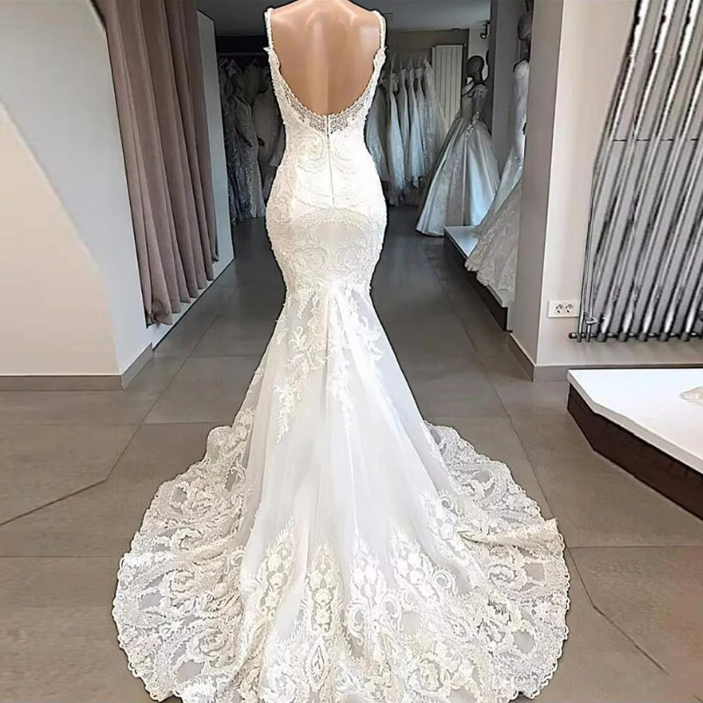 Elegant Mermaid Wedding Dresses Lace Appliques Spaghetti Straps Bridal Gowns Customized Bride Formal Occasion Evening Clothing