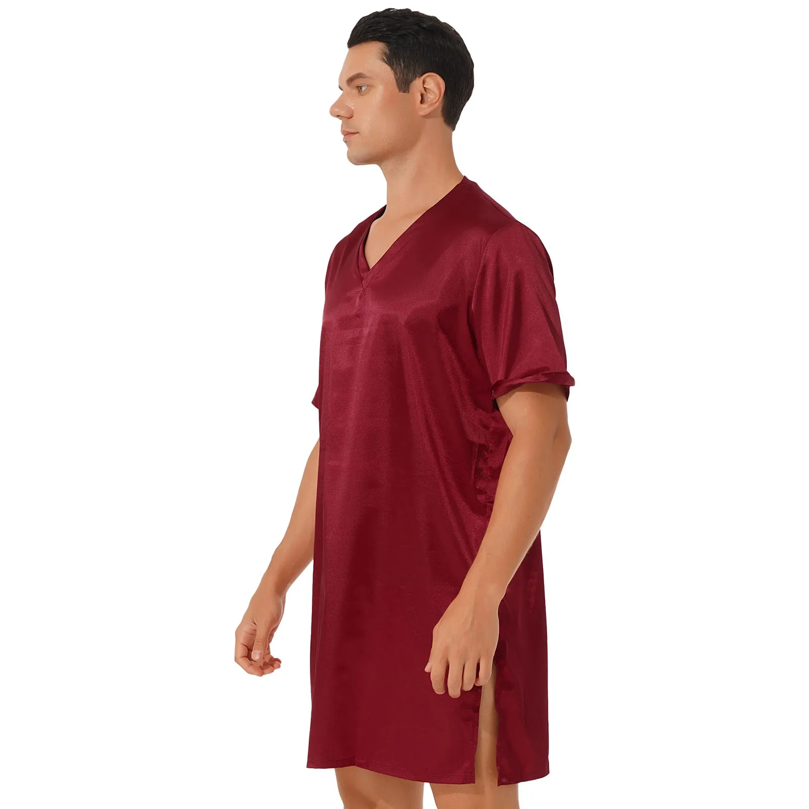 Herren seidig Satin Nachthemd Nachtwäsche einfarbig Kurzarm Schlaf hemden Nachthemd Pyjama Nachtwäsche Homewear Lounge wear