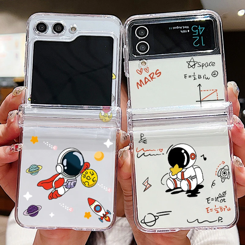 Astronauten-Muster Klare Handyhülle für Samsung Galaxy Z Flip 8 7 6 5 4 3 Faltbare Hartschale für Samsung Z Flip7 FE Flip8 Flip6