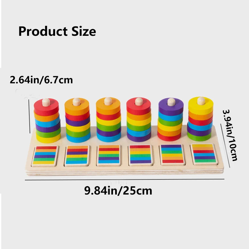 Jeu de correspondance des couleurs en bois, jouet d'appariement des pilier, reconnaissance des couleurs, exercice de Coordination œil-main, Concentration et mémoire