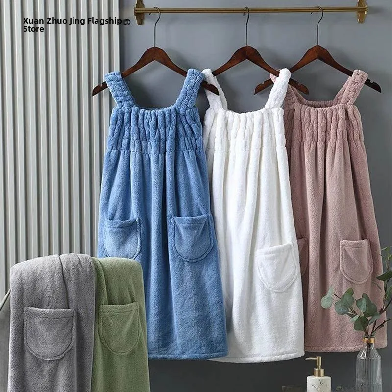 

New Women's Bath Towel Coral Fleece Bath Robe Autumn Winter Bath Skirt Home Use Bath Dress Absorbent Wrap Style Bath Towel