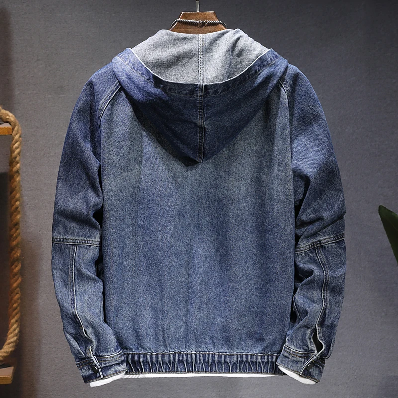 Men's hooded denim jacket jacket New spring, autumn and winter models Casual versatile blue zipper denim jacket for men