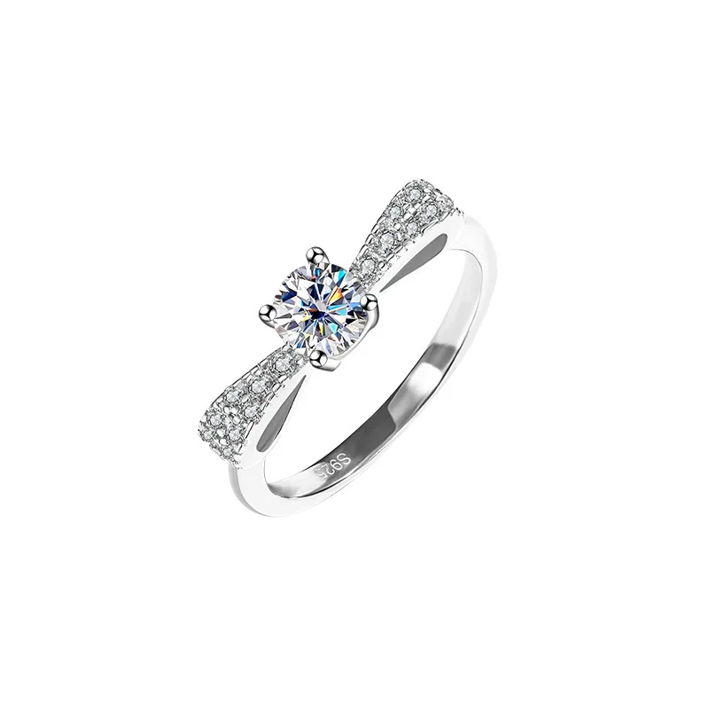 

Sterling Silver Ring Moissanite Diamond Female Bowknot Female Ring Wedding Proposal Six Claw Diamond Ring TikTok Live Luxury