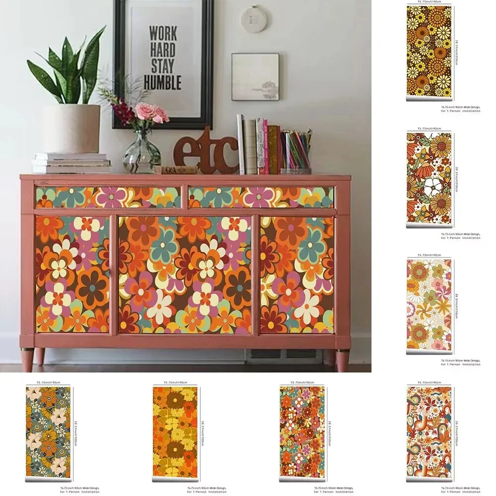 

Vintage Daisy Floral Retro Wallpaper Waterproof Self Adhesive Mid Century Contact Paper for Nightstand Vanity Home Decor