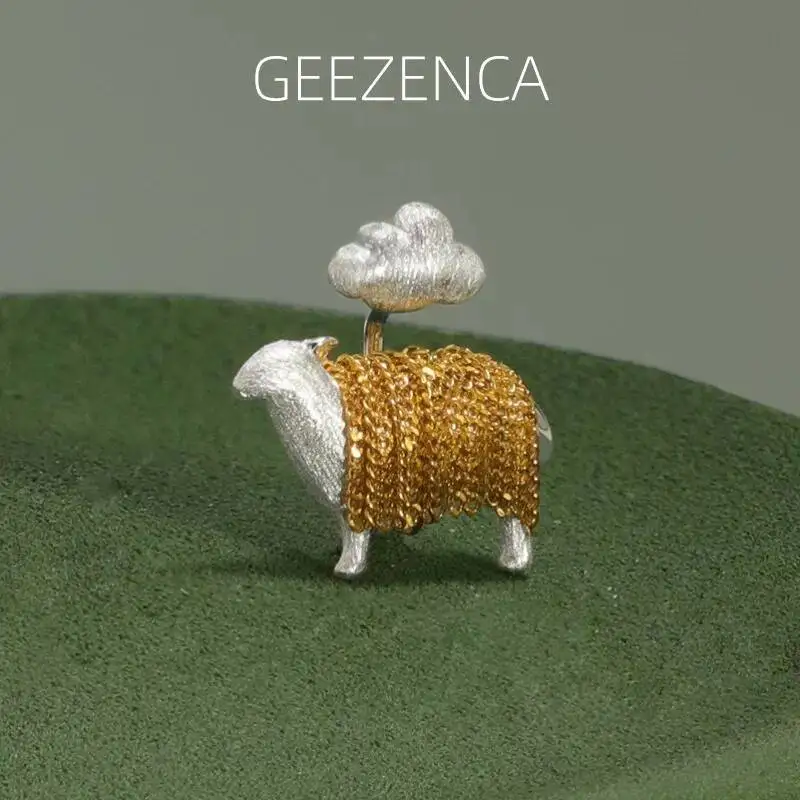 

GEEZENCA стерлингового серебра 925 пробы, двухтонированное 3D ожерелье с овцей, кулон для женщин, милые животные, уникальные изящные подарочные подвески без цепочки