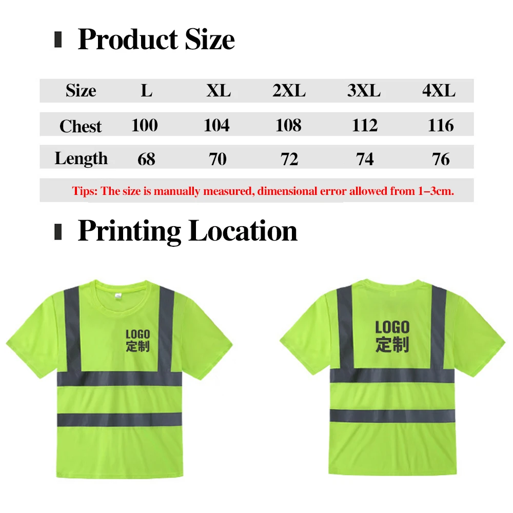 Safety T-Shirt Fluorescent Yellow High Visibility Working Clothes Hi Vis Shirt Quick Dry Construction Work Wear