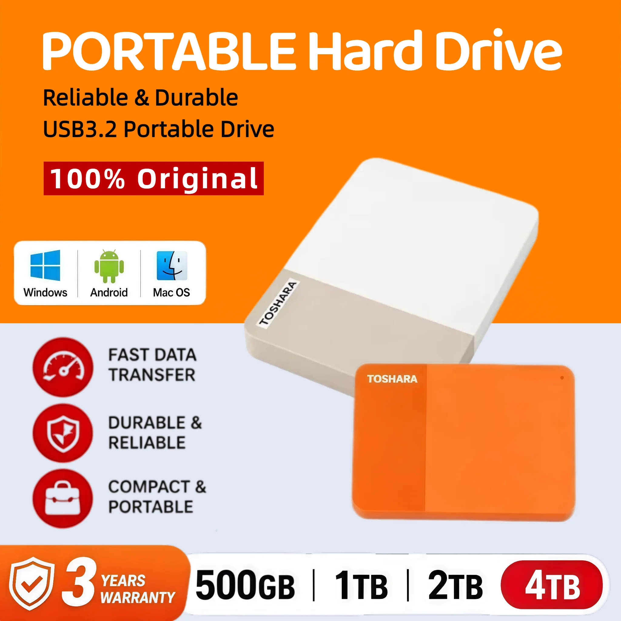 Multi-color selection Portable 4TB External Hard Drive High Speed Disk For Laptop Desktop Mac Android Phone Mobile Data Backup