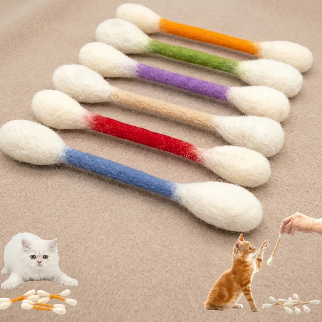 6 Stück Wollfilz-Katzenspielzeug für drinnen, für Kätzchen, übergroße Wattestäbchenform mit Katzenminze, interaktives Haustierspielzeug, langlebig, sicher, Geschenk