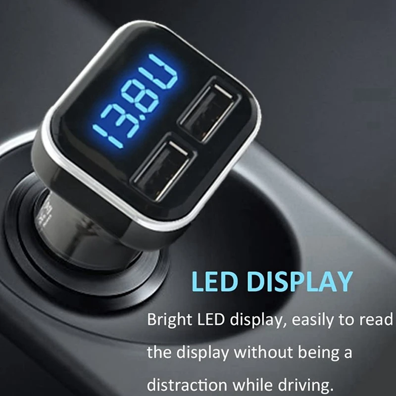 4X Car Charger Volt Meter Car Battery Monitor With LED Voltage & Amps Display, For Iphone 11 / Xs ,Galaxy S20 / S10