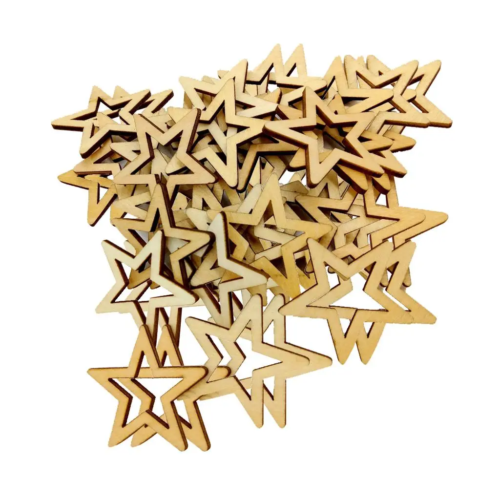 5-6pack 50 Pieces Unfinished Hollow Star Shape Wooden Embellishments 30mm