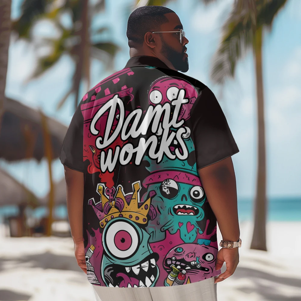 Creative Cartoon Monster Printed New Hawaiian Shirt Men Casual Short Sleeve Tops Plus Size Summer Shirts