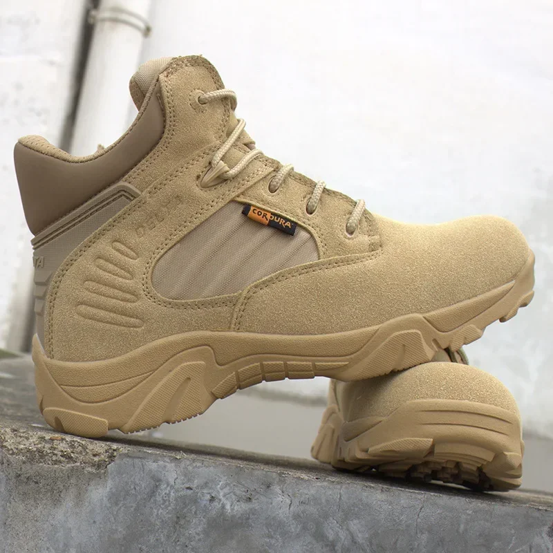 Botas tácticas impermeables de cuero genuino para hombre, botines de combate del desierto, zapatos de trabajo, con cordones, color negro, Invierno