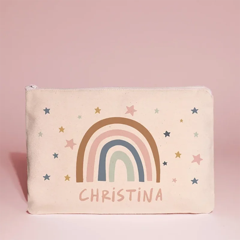 Custom Name Pencil Case Canvas Pencil Bag Birthday Gifts for Girls Rainbow Pouch School Accessories Back to School Gifts Teacher