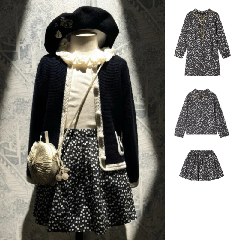 

Girls' Long-Sleeve Dress 2025 Fall New Arrival Polka Dot Fashion Children's Princess Dress 100% Cotton Cherry Print Shirt Skirt
