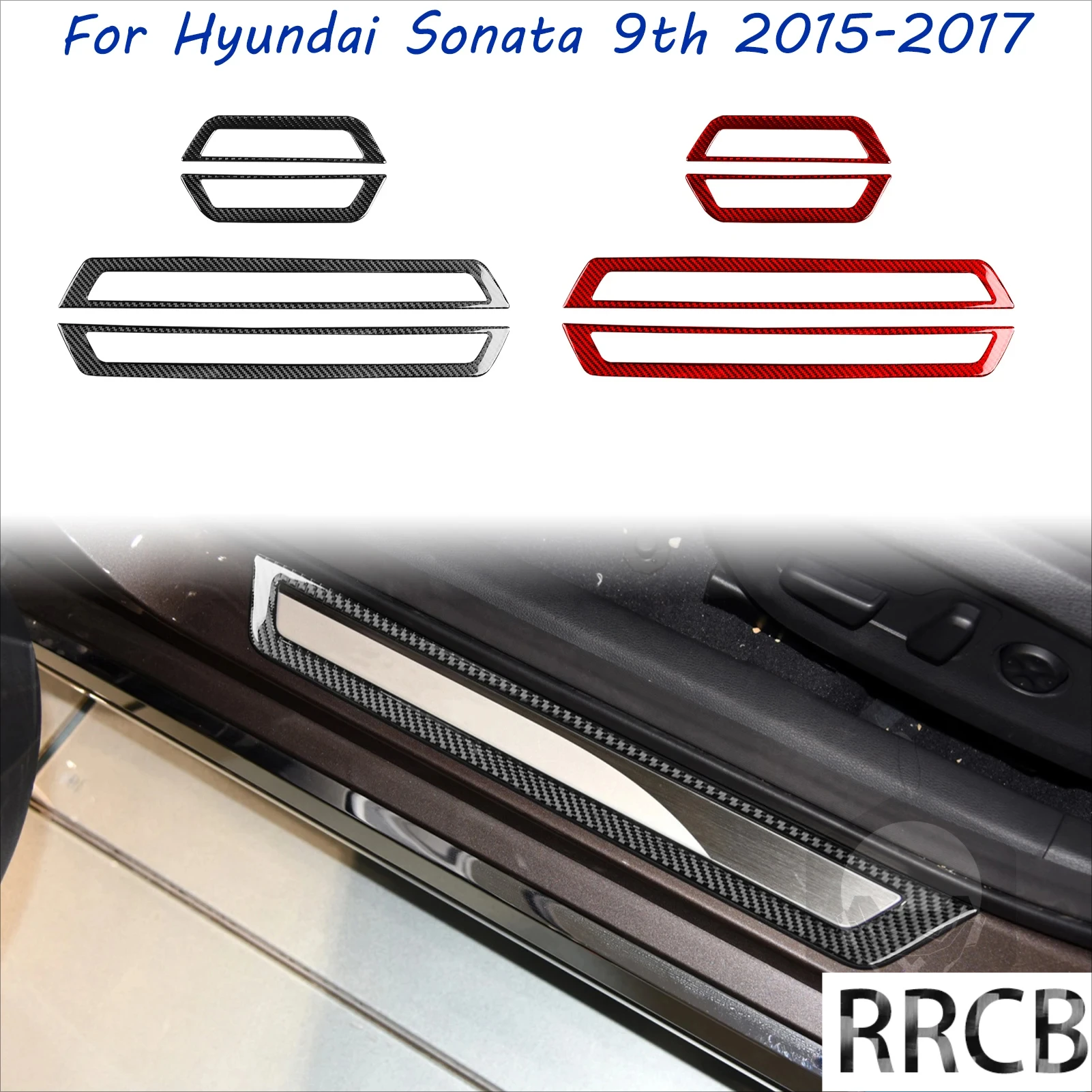 

For Hyundai Sonata 9 2015 2016 2017 Car Interior Accessories Threshold Bar Door Sill Trim Real Carbon Fiber Cover Stickers Trim