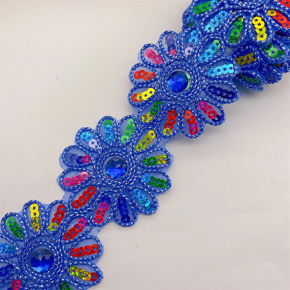 4meters Colorful Sew on  Rhinestone lace trim Lace fabric For Bridal Wedding  wide:6cm
