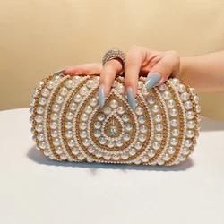 Pearl Vintage Style Glitter Rhinestones Evening Bags Finger Ring Diamonds Party Wedding Prom Dinner Cocktail Clutch Bag For Lady