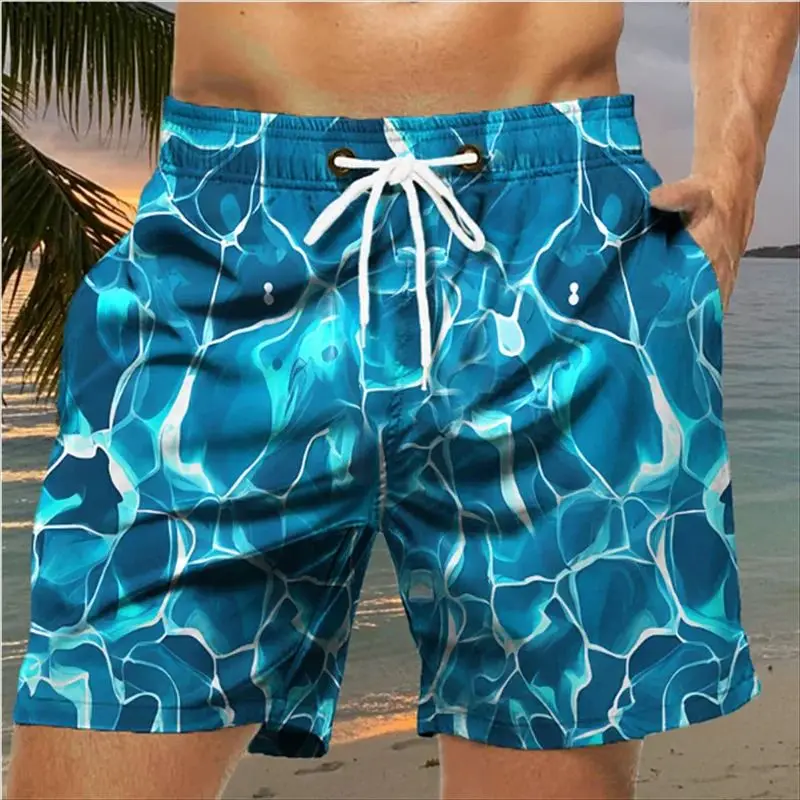 3D Printed Wave Pattern Beach Short Men's Outdoor Casual Hawaiian Shorts Trendy Streetwear Swimming Trunks Fashionable Shorts