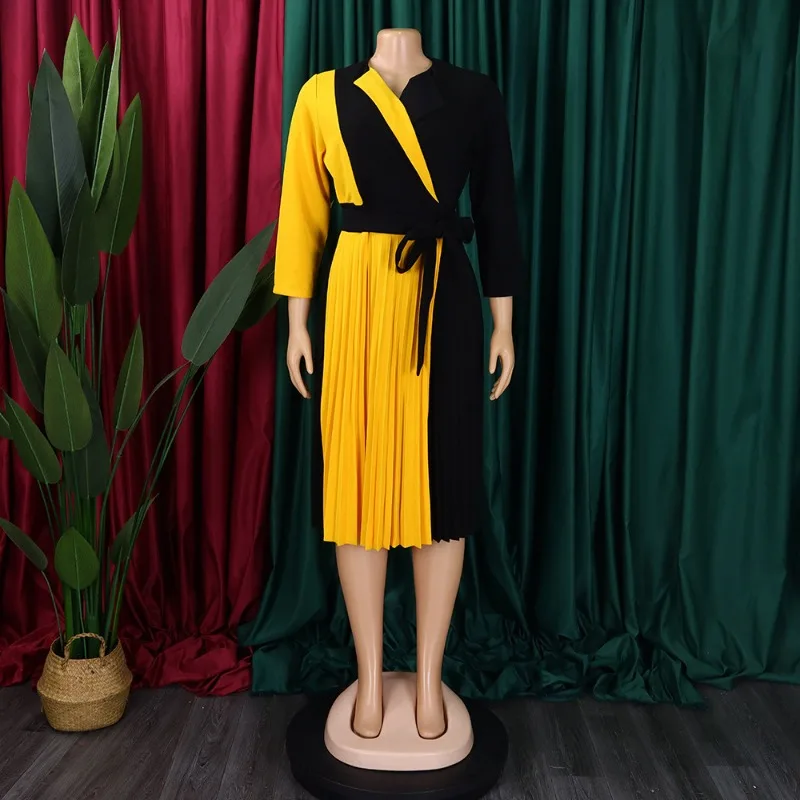 

2023 African Dresses for Women Summer African V-neck Long Sleeve Casual Evening Party Robe Pleated Patchwork African Clothes