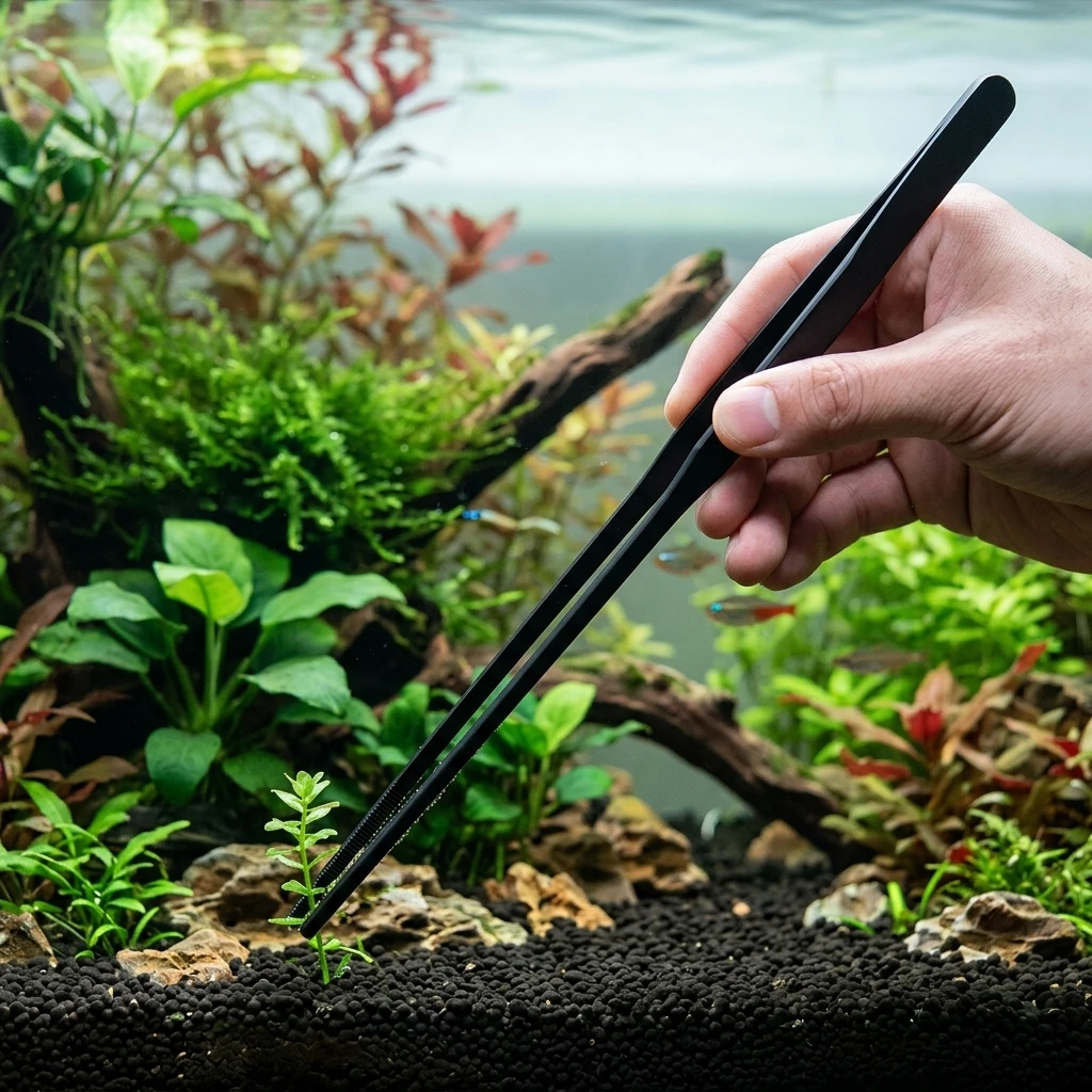 1pc Long Aquarium Tweezers Professional 304 Stainless Steel Anti Static Planting Tool for Succulents Fish Tank Garden