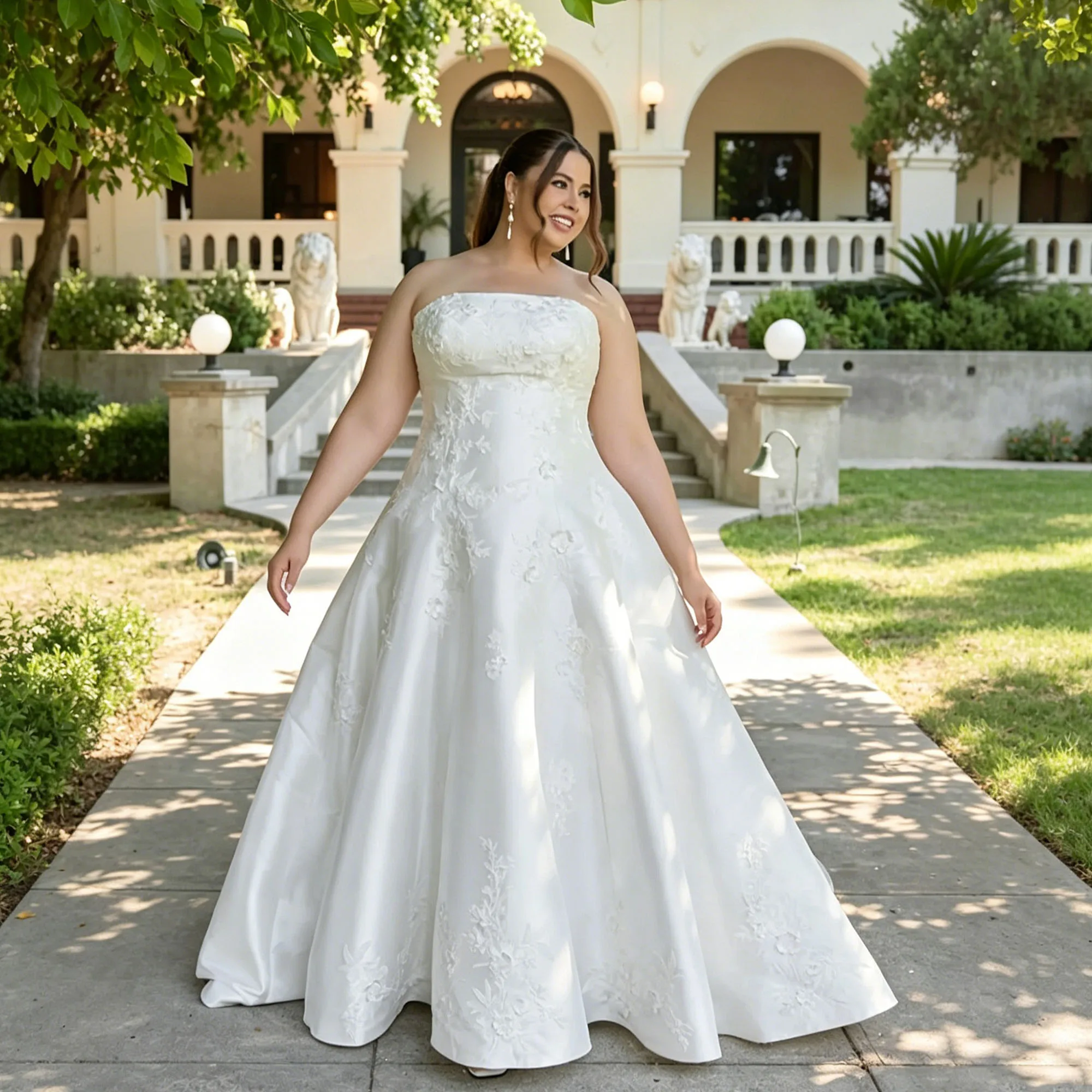 Vintage Wedding Dresses For Large Size Strapless A-Line 3D Floral Bride Gown With Button Satin White Vestido De Novia Customized