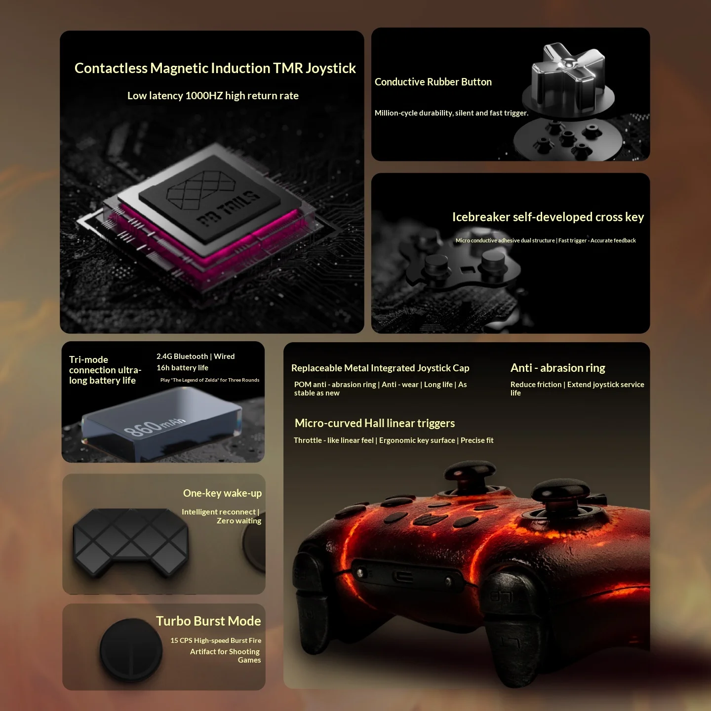 PB TAILS CRUSH Interceptor Metal Wireless Game Controller Madmaxtmr Joystick/Bluetooth Support Switch/Ns2/Pc/Phone/Tv/Teams