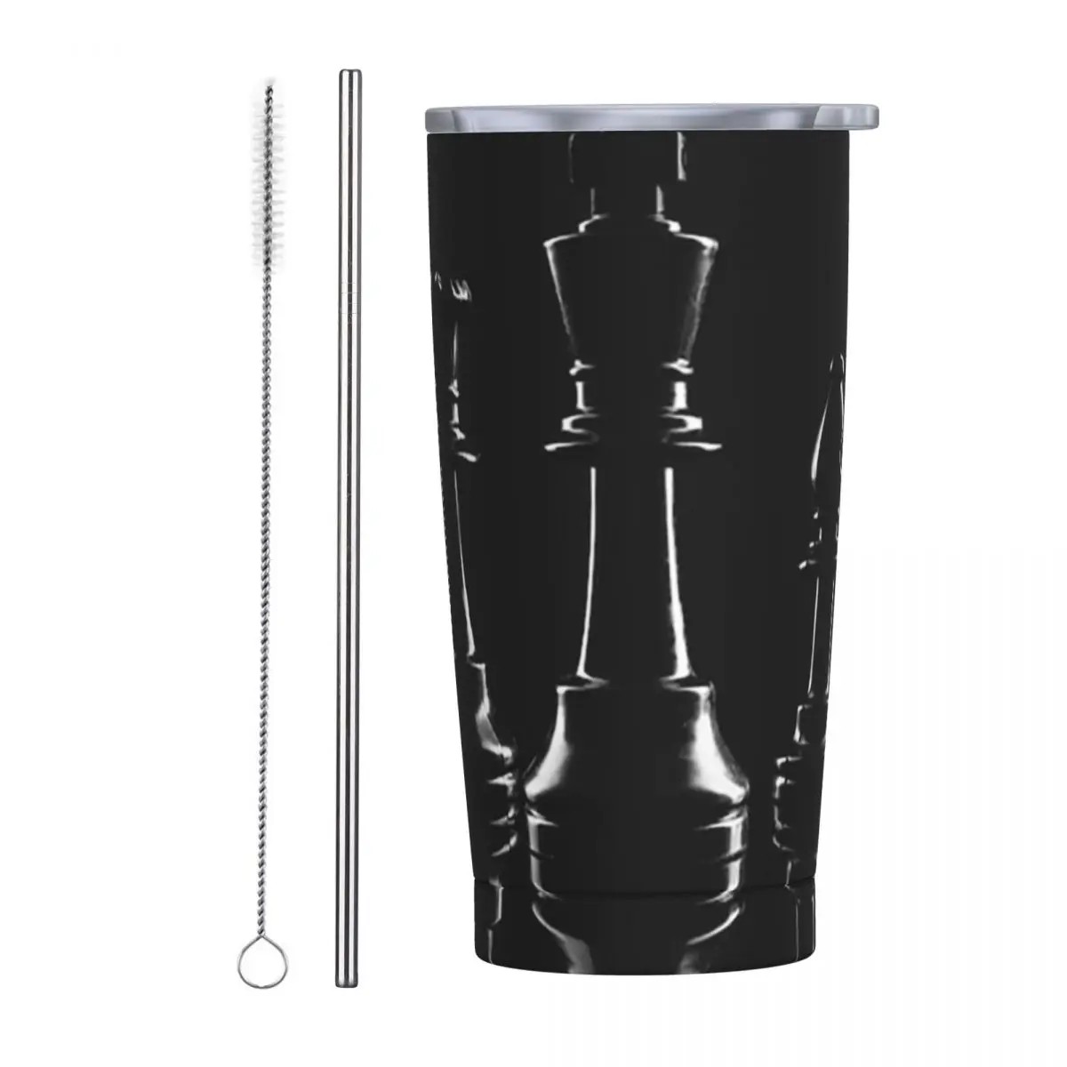 Black King Chess The-chessboard Stainless Steel Tumbler Vacuum Insulated Mug Thermal Cold Cups Straws With Lid 20oz