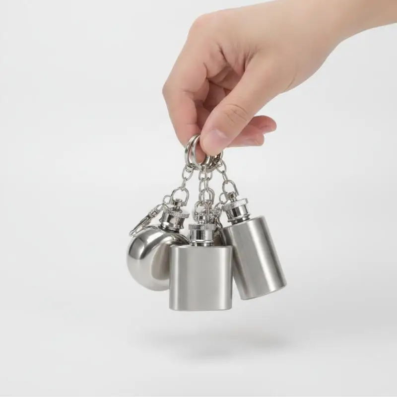 Mini 1oz Stainless Steel Hip Flask Pocket Key Chain Lightweight Durable Steel Flagon