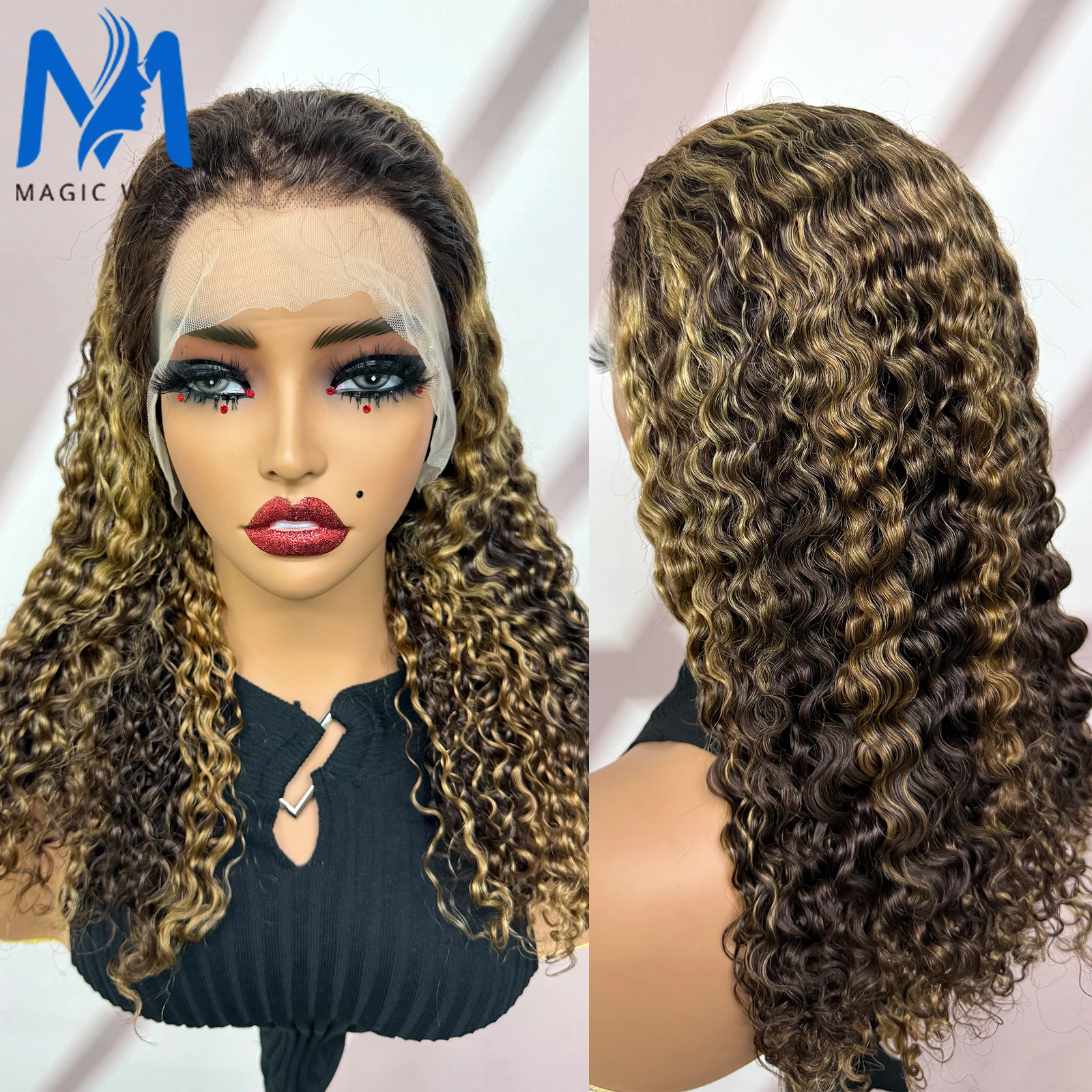 Peruca de cabelo humano onda de água para mulheres negras, peruca encaracolada frontal do laço, cabelo remy brasileiro, 613 # loira, 250% densidade, 13x4, 20"