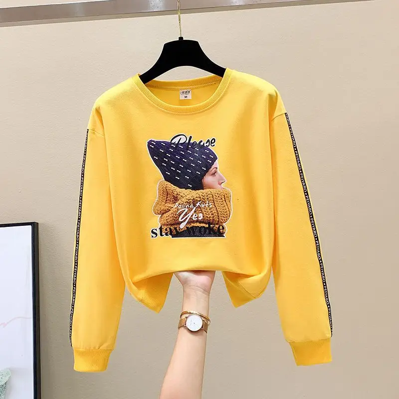 Fashion Printed All-match Sweatshirts Female Clothing 2023 Autumn Winter Oversize Korean Tops Casual Sweatshirt