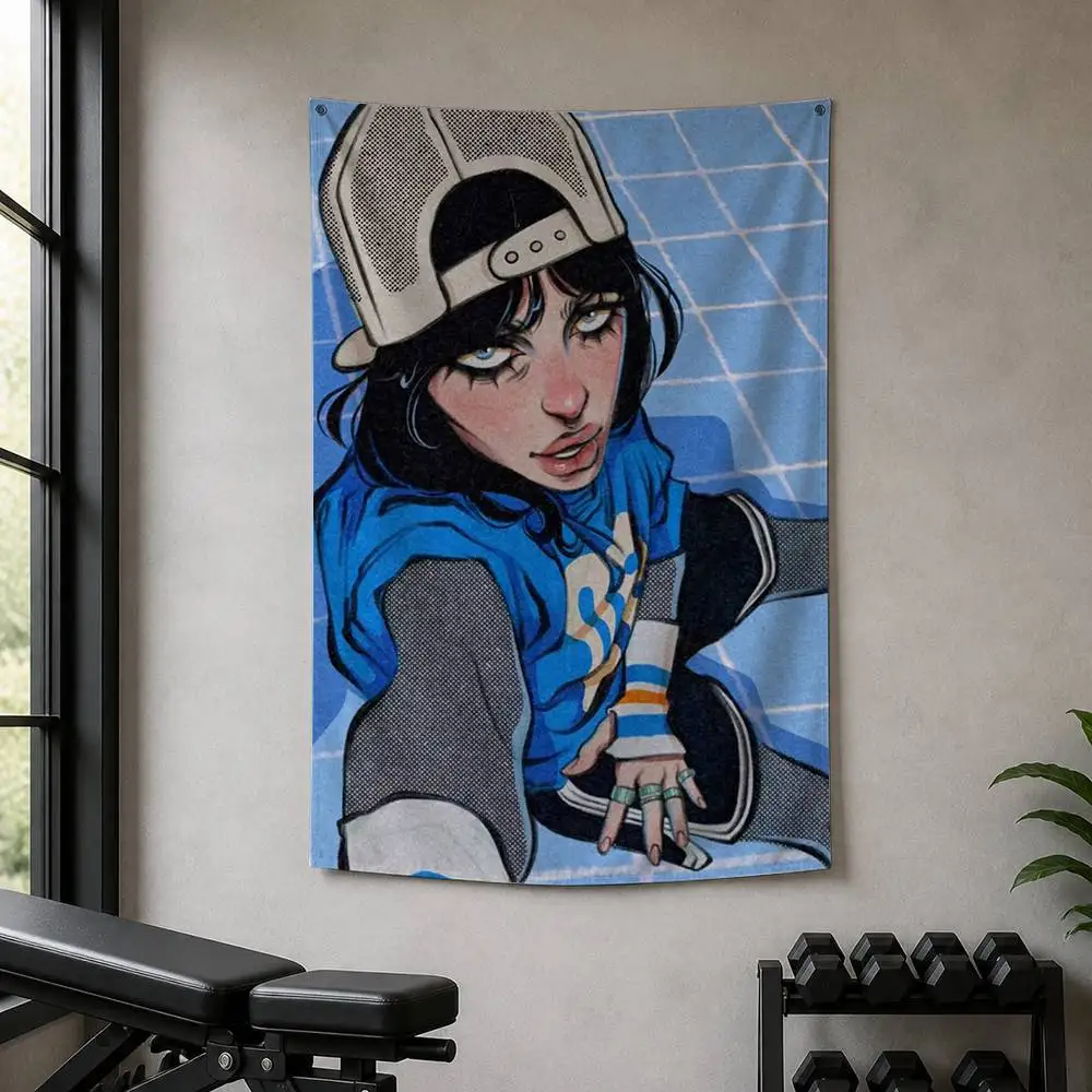 Hit Me B-BillieS Eilish Anime Decorative Hanging Flag with Grommets for Garage Bedroom Dorm Wall Decor