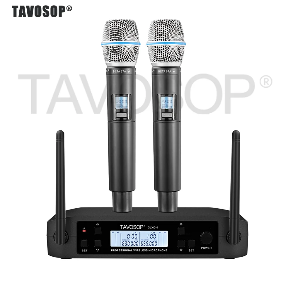 TAVOSOP GL-B87 Professional Dual Wireless Microphone System Stage Performances UHF Dynamic 2 Channel Dual Handheld B87A