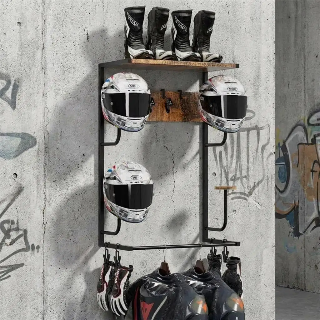 Support mural pour casque de moto HAUSPROFI avec crochet, rangement robuste et durable, support d'affichage pour casques, équipements et vêtements