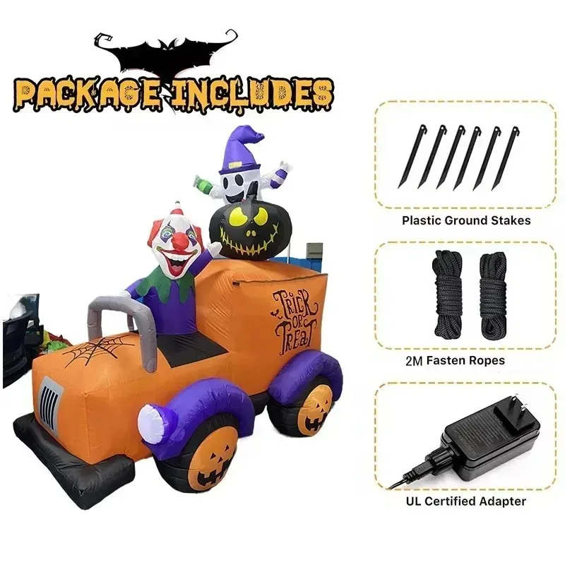 8FT عطلة الهالوين الإضاءة نفخ اللعب مهرج شبح شاحنة المدمج في المصابيح لحديقة ساحة الطرف الديكور تفجير نموذج