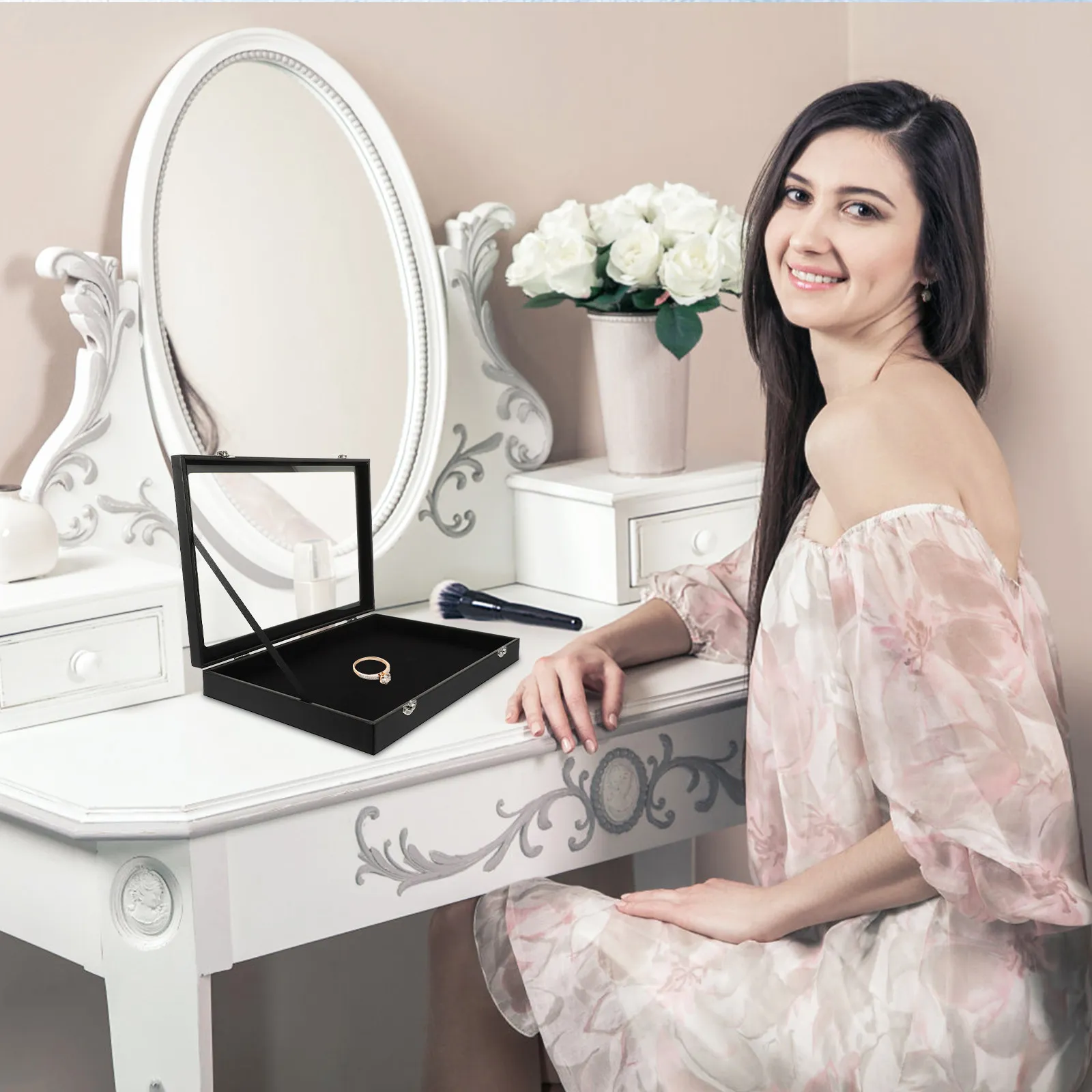 

Jewelry Organizer Box Large Portable Storage Case for Earrings Necklaces Rings Bracelets Travel Desktop Display Use