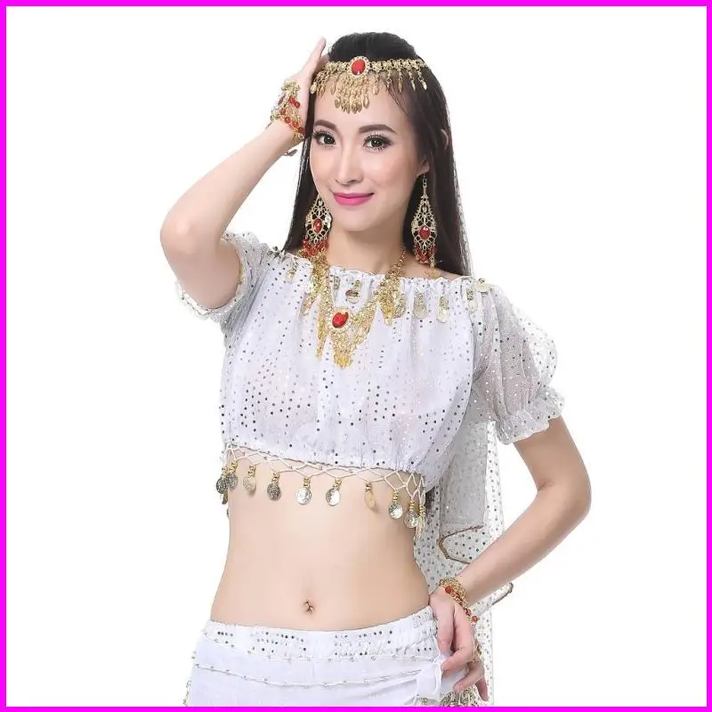 Costume da danza del ventre da donna Abiti da danza del ventre Monete danza del ventre Top Corto danza del ventre per