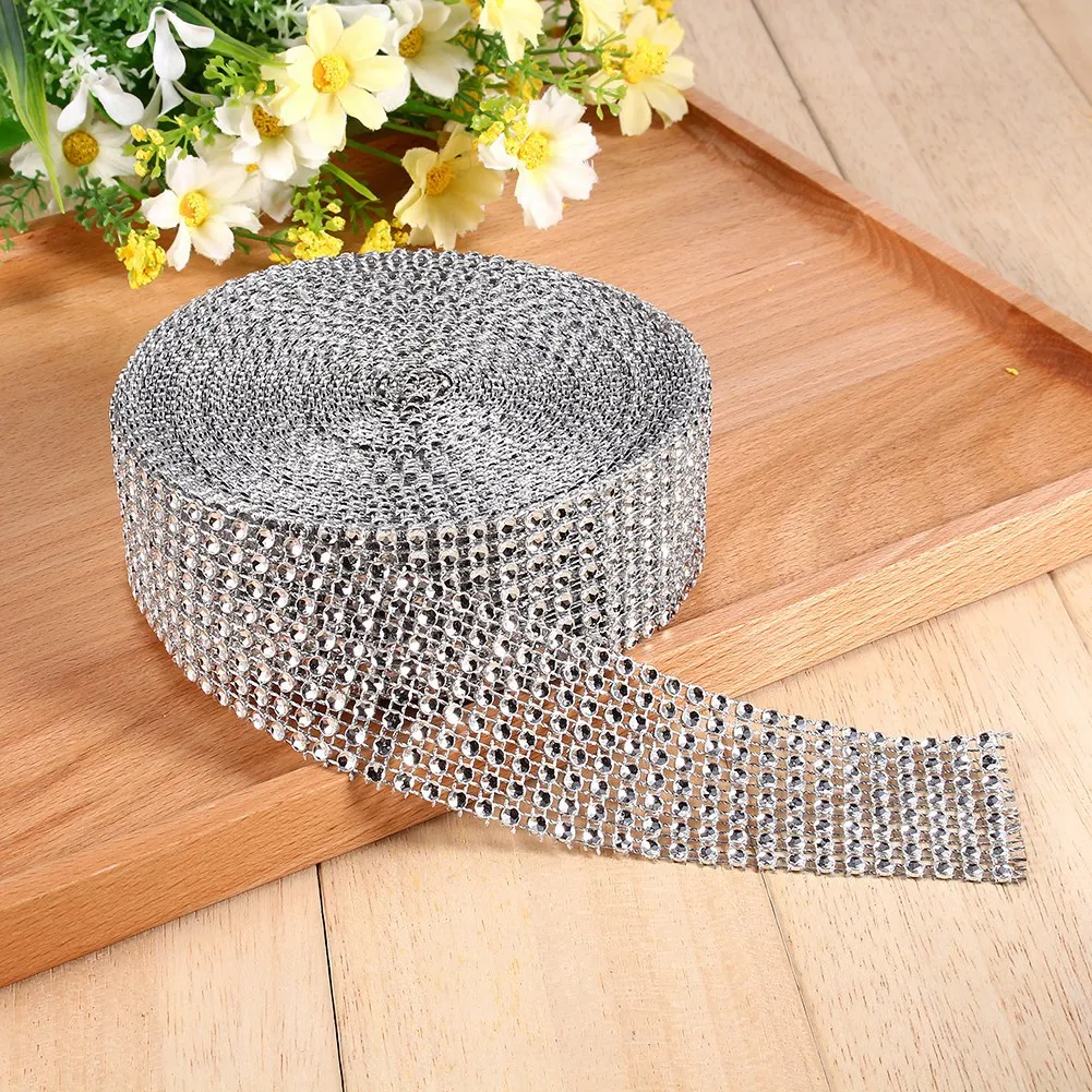 10 Yard Rhinestone Mesh Ribbon Roll Crystal Diamond Wrap For Arts And Crafts Project Silver