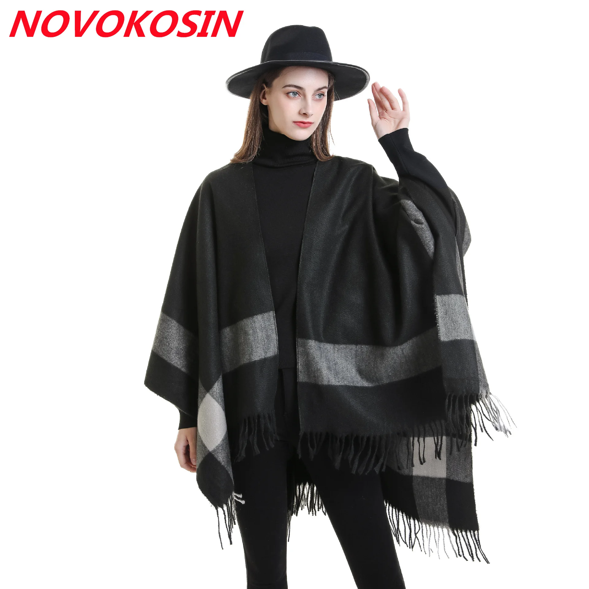 

36 Gradient Colors Shawl Capes Printed Plaid Cardigan Loose Poncho Blanket Women Faux Cashmere Cloak Big Pendulum Out Streetwear