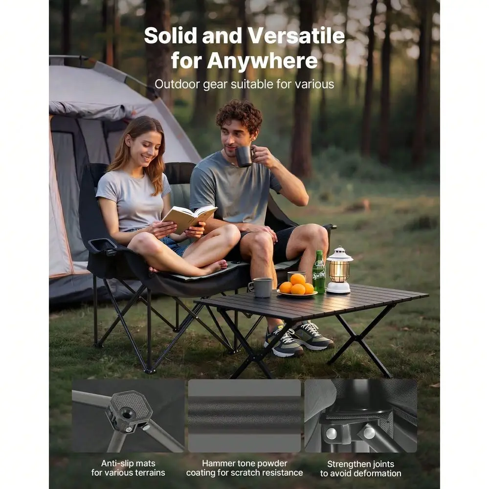

Camping Chair, Oversized Two Person Camp Chair With 660 Lbs Heavy Duty Support, With Dual Cup Holders, Wine Glass Holders, Maga