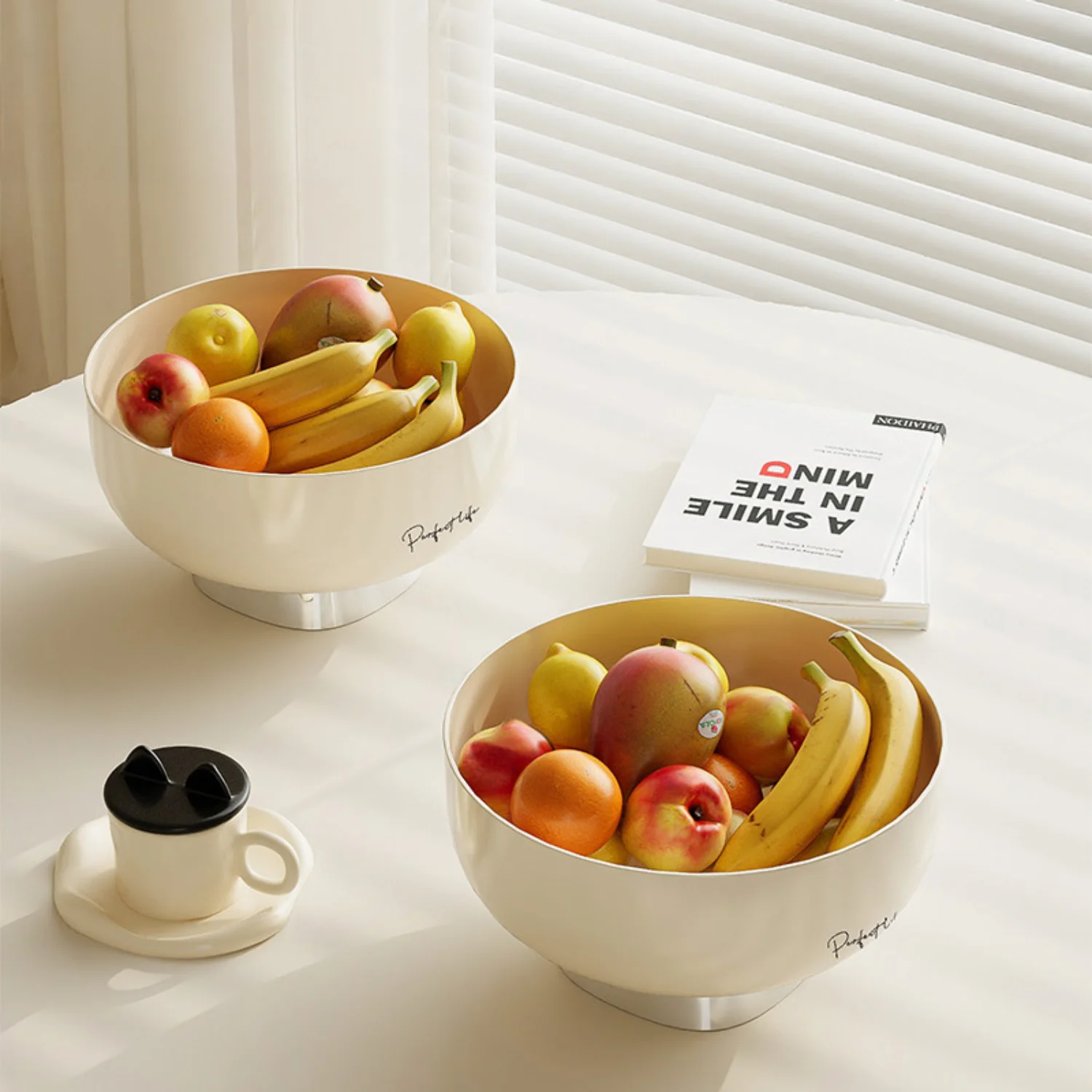 Plastic Fruit Bowl with Drainage - High Footed Serving Tray for Living Room, Elegant Design Fruit Basket for  Use, Durable Snack